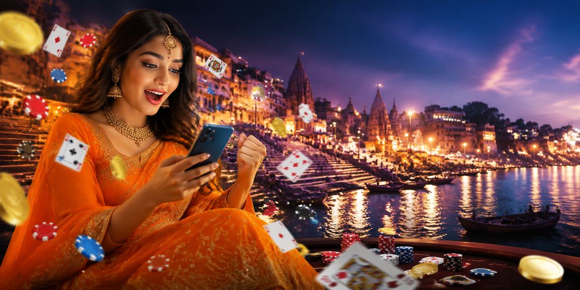 Player enjoying poker game at Varanasi ghats similar to Andar Bahar